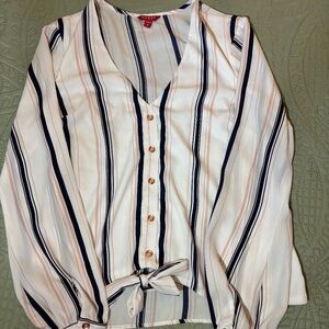 Guess LA gorgeous sheer pink and navy striped blouse, womens M